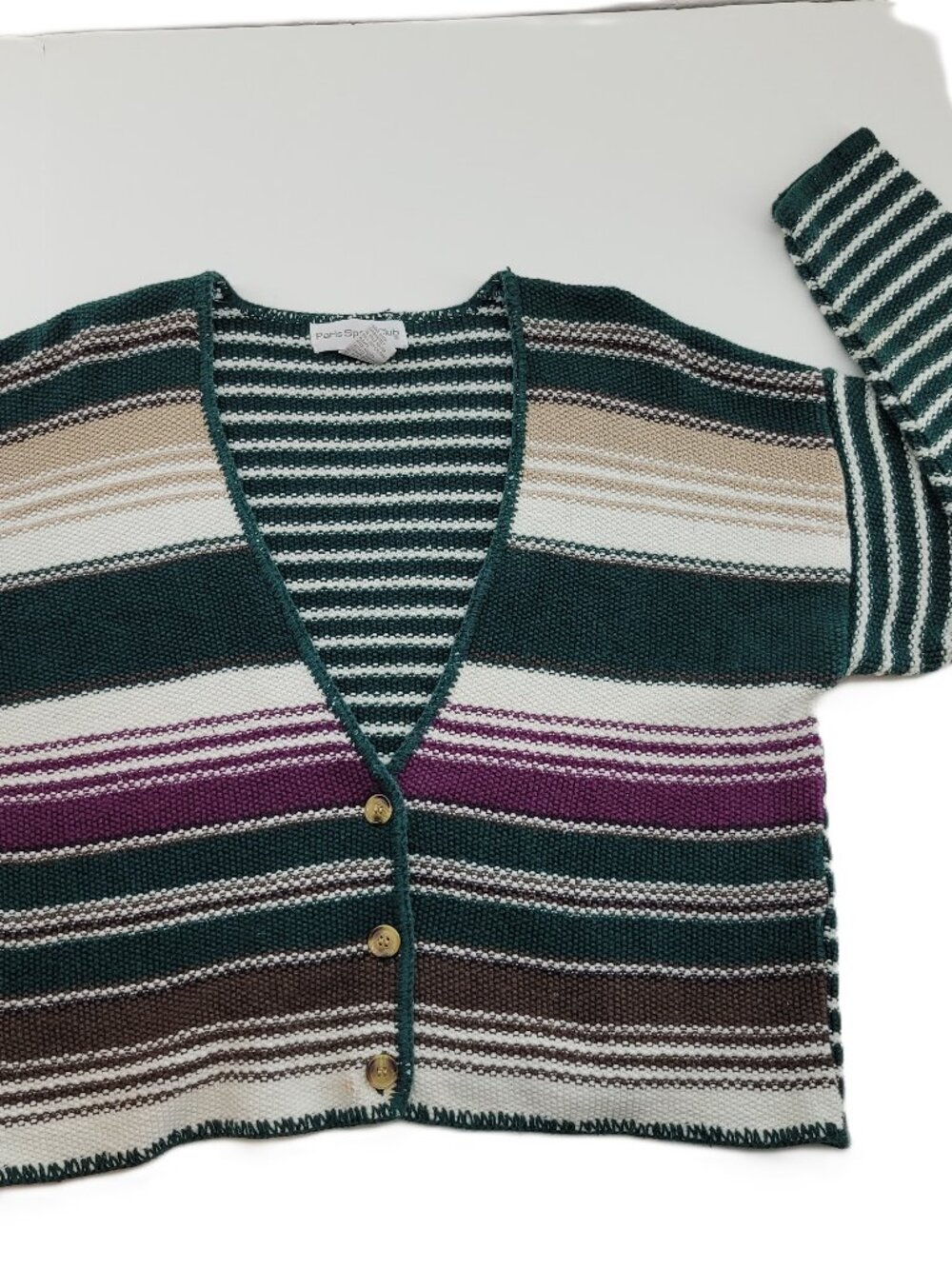 Vintage 90s Paris Sport Club Cardigan Sweater Small Boxy Cropped 21.5 x 21.5 EUC